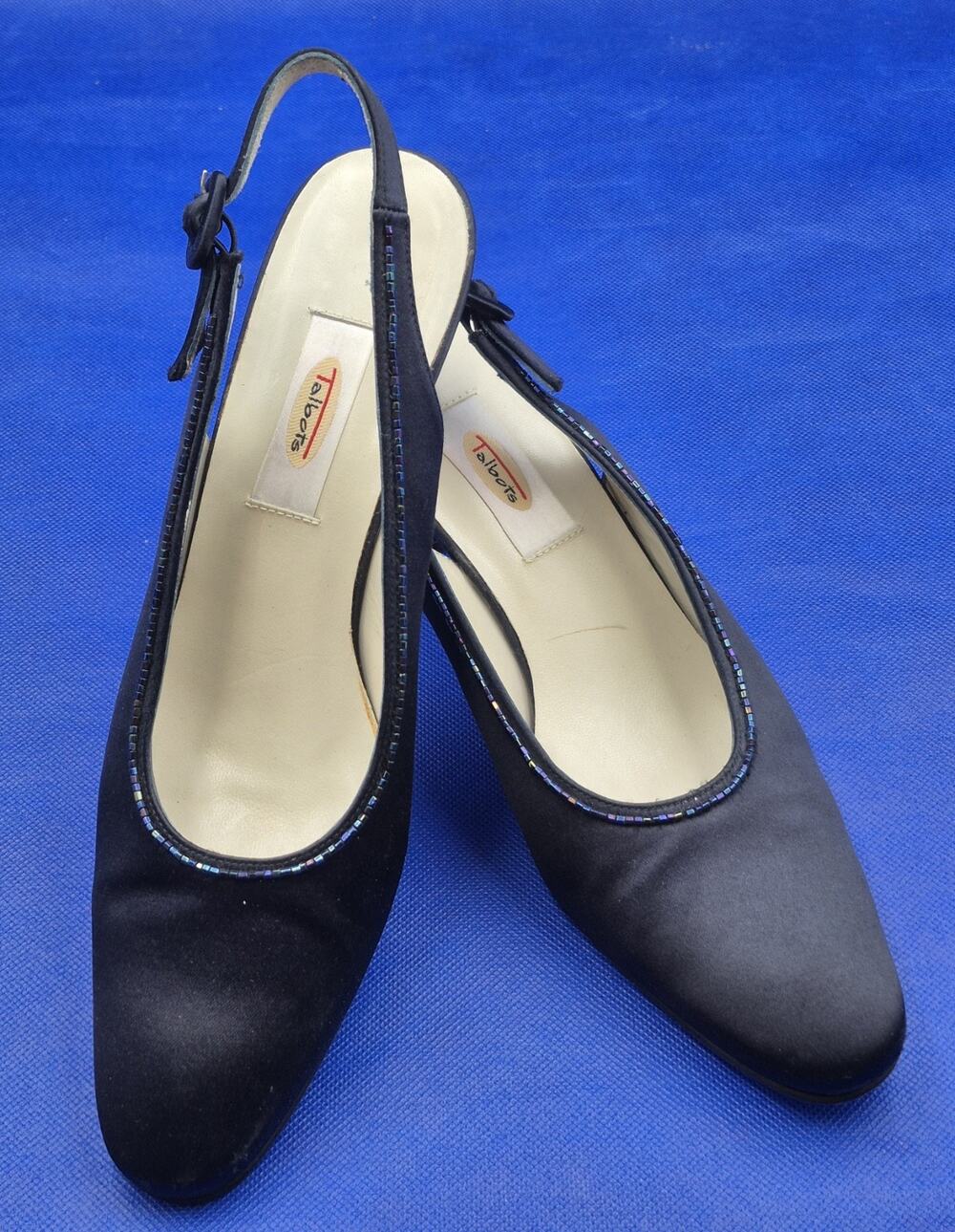 Talbots Blue Black Leather Slingback Pumps Kitten Heels Sparkly Accents Size 9N
